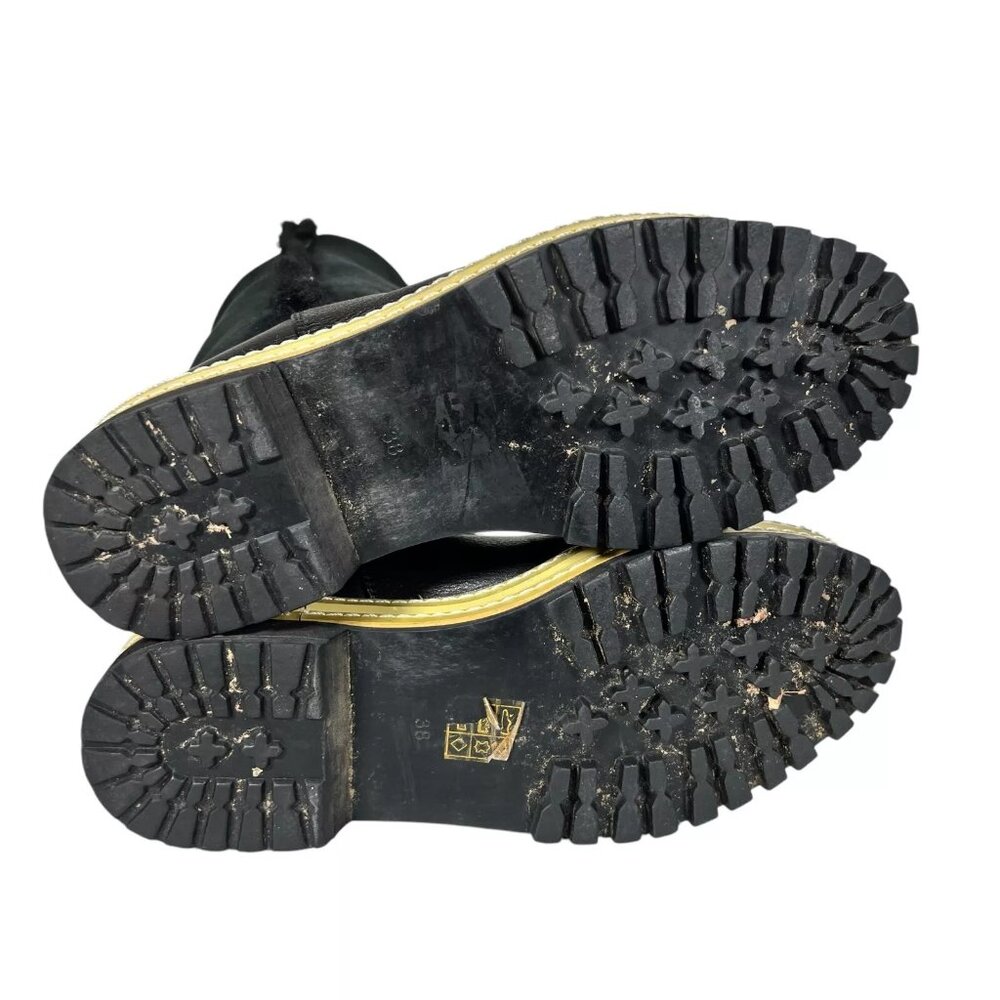 P1 Womens Black Leather Shearling Lining Lug Sole Mid Calf Boots Sz EU38 RARE - Picture 13 of 16